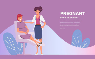 Medicine concept with practitioner doctor woman and young pregnant girl patient in hospital medical office.
