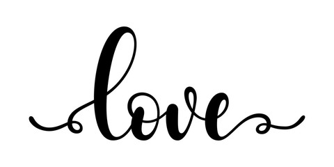 Obraz premium Love - black handwritten lettering isolated on white background. Modern vector element for your design. Decorative inscription.