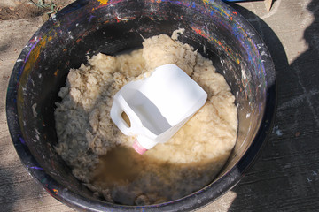 Close up equipment for make paper mulberry or sa paper in black tank top view background