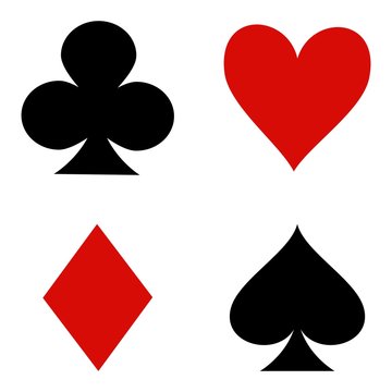 Set of playing card suits icons isolated on white background. Vector illustration