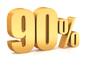 3d render illustration. Golden ninety percent on a white background.  Illustration for advertising.