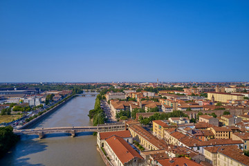 Fototapeta na wymiar The historic city center of Verona, Italy. Adige River. Aerial view 