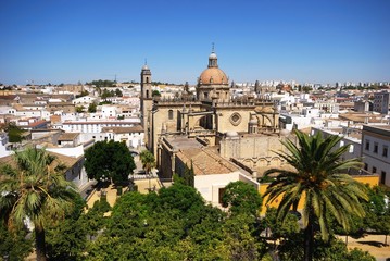 Fototapeta na wymiar Elevated view of the city with San Salvador Cathedral to the centre, Jerez de la Frontera, Spain.
