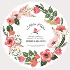 Vector illustration of a beatiful floral wreath in spring for Wedding, anniversary, birthday and party. Design for banner, poster, card, invitation and scrapbook 
