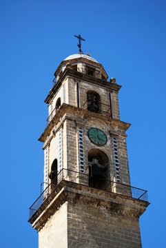View of the Marques de Bertemati palace Bell tower in the Plaza de la Encarnacion, Jerez de la Frontera, Spain.
