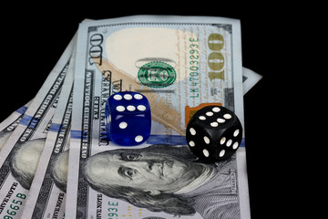 colored DICE on the dollar on black background