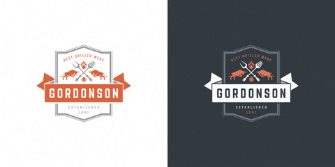 Barbecue logo vector illustration grill steak house or bbq restaurant menu emblem bulls silhouette