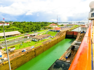 Naklejka na ściany i meble View of Panama Canal from cruise ship