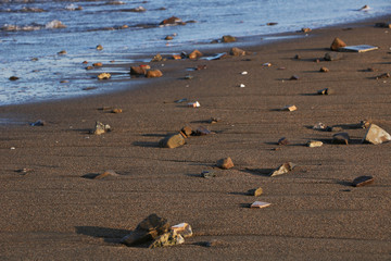 Stones on Sands in Empty Beach