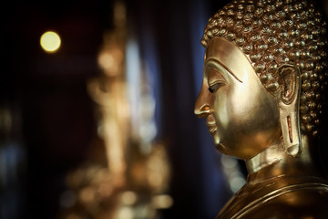 Selective focus  close-up shots of of the Buddha images with soft light and layout design for a beautiful religious background.