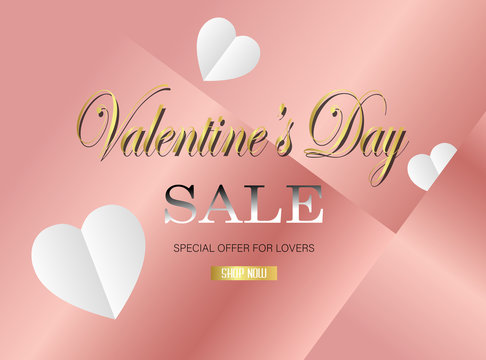 Pink Gold Valentine's day sale Promo Web Banner Vector design