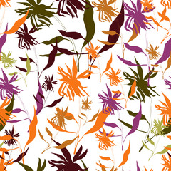 Fototapeta premium Vector seamless pattern with sunflower shapes. Simple modern floral background.