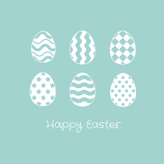 Happy Easter, Greeting card. Many eggs with different texture. Vector illustration.