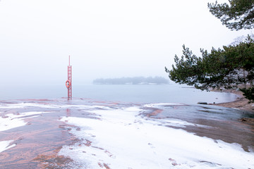 A foggy, winter morning. Seascape in Finland