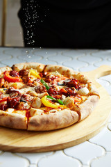 pizza with mushrooms and cheese