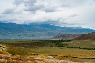 Background image of a mountain landscape. Russia, Siberia, Altai