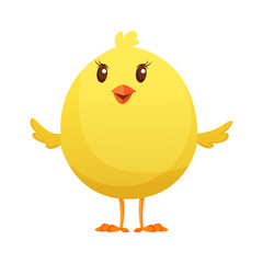 Cute little cartoon chick waiting something isolated on a white background. Funny yellow chicken. Vector illustration of little chicken for children