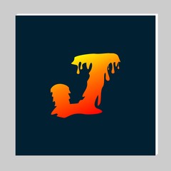 Gradient Letter Logo Design on Dark Background. Melted Grunge Font. Letter J Initials. Vector Illustration