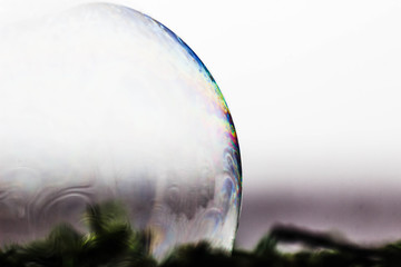 Macrophotography of a soap bubble. Multicolored streaks on the surface of the soap bubble