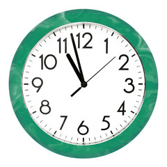 Blue wall clock. Isolated on white background. High quality photo.