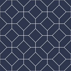 Decorative seamless ornamental vector pattern. Geometric oriental design. Eastern repeatable blue background. White thin elegant texture