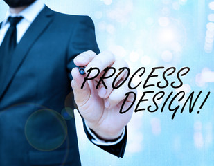Conceptual hand writing showing Process Design. Concept meaning process of originating and...