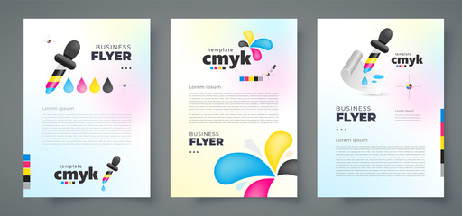 Flyer set cmyk polygraphy print theme, design template cover vector