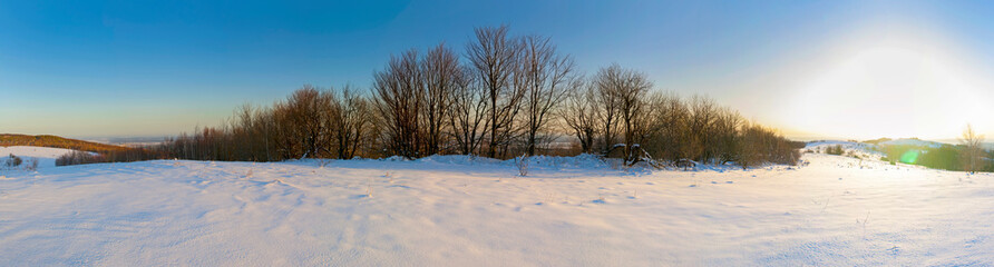 beautiful winter panorama in the mountains on a sunny day