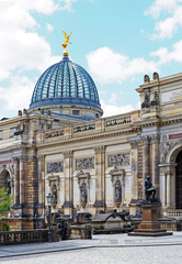 Bruhl Terrace park, Gottfried Semper monument. Academy of Fine Arts glass dome. Lemon Squeezer or Zitronenpresse, Dresden, Germany