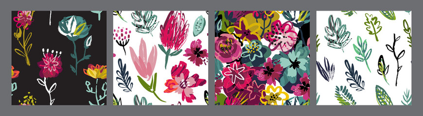 Materiał do szycia Set of vector colorful collage contemporary natural seamless patterns.