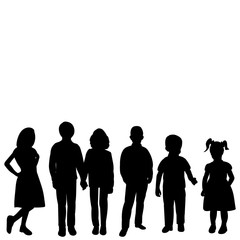 vector, isolated, black silhouette group of children