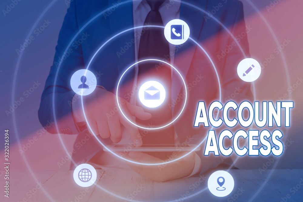 Poster writing note showing account access. business concept for having permission to use particular data o