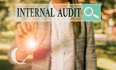 Word writing text Internal Audit. Business photo showcasing evaluating and improving the...