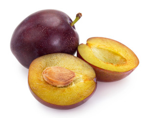 Fresh plum on white background