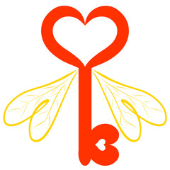 red winged key made of hearts, love