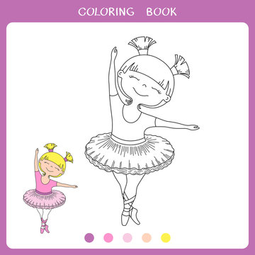 Simple educational game for kids. Illustration of ballet dancer for coloring book