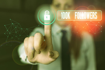 Word writing text 100K Followers. Business photo showcasing number of individuals who follows someone in Instagram