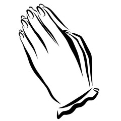 hands of a praying woman, black outline on a white background