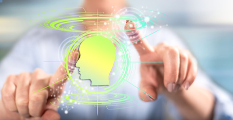 Woman touching an artificial intelligence concept