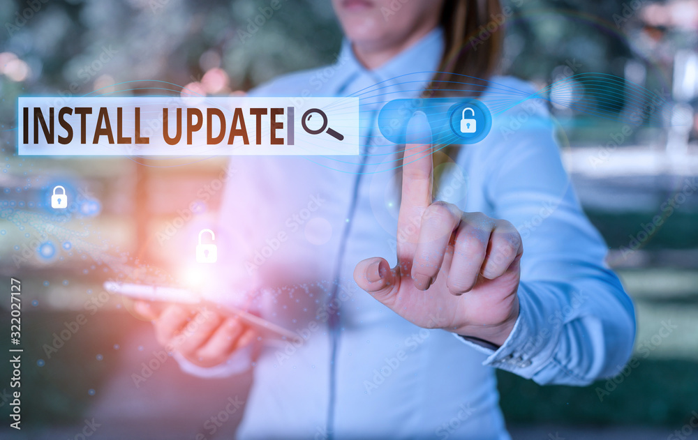 Poster writing note showing install update. business concept for the act of replacing an older version of t