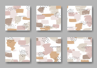 Set of six square background with abstract brushstroke ornament	