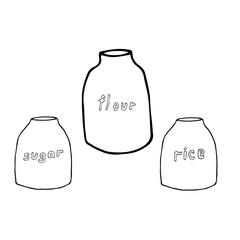 Vector doodle illustration of kitchen utensils food storage jars