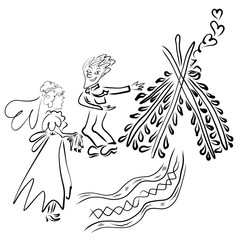 the groom invites a shocked bride to his hut