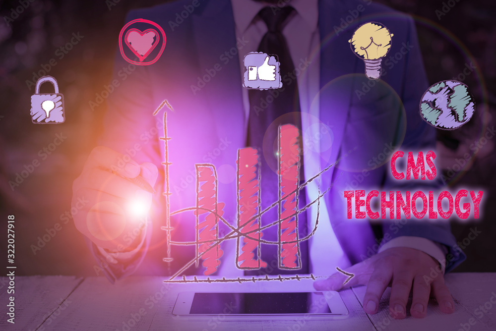 Poster text sign showing cms technology. business photo text programs that are used to create and analysisa