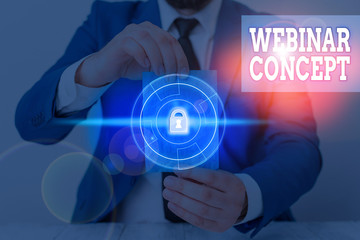 Writing note showing Webinar Concept. Business concept for workshop or seminar that is transmitted...