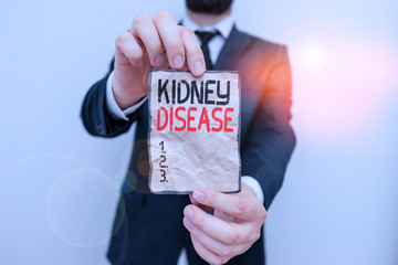 Text sign showing Kidney Disease. Business photo showcasing condition characterized by a gradual...