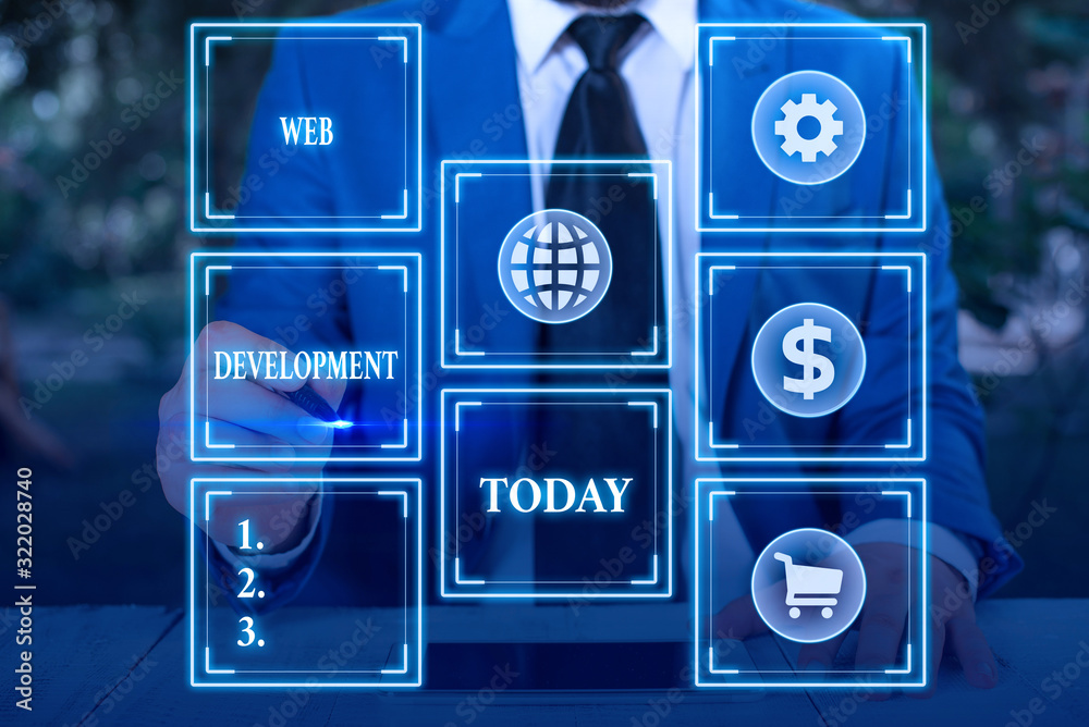  handwriting text web development. conceptual photo dealing with developing websites for hosting via 