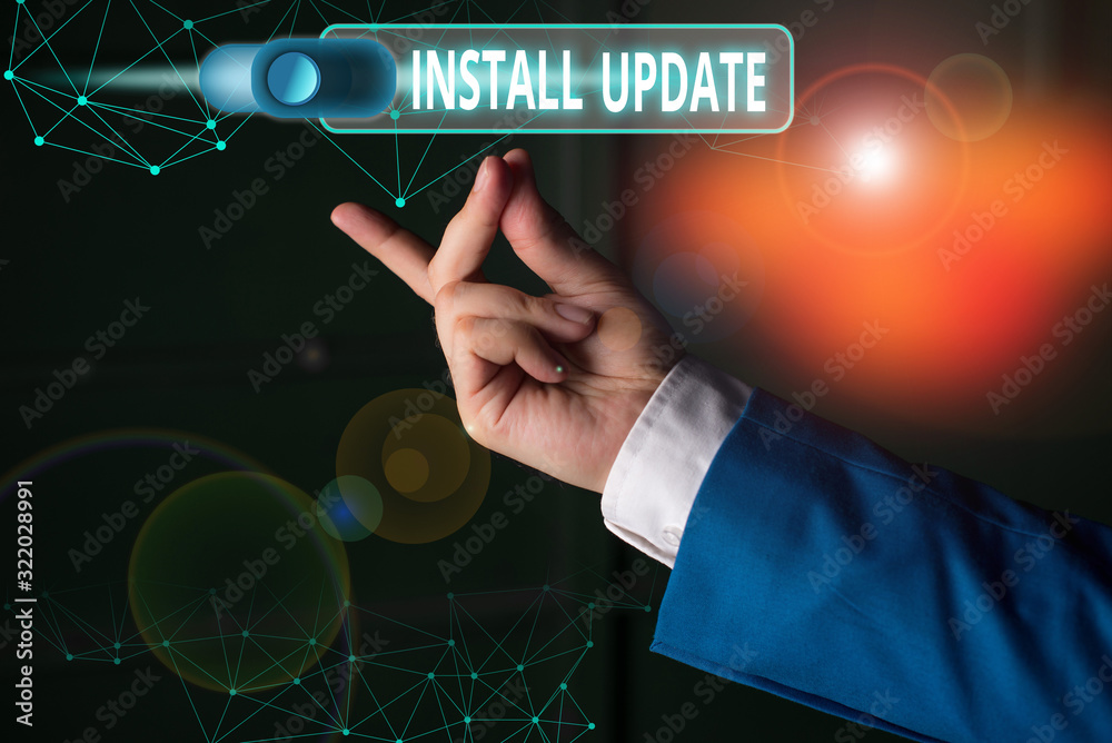 Poster word writing text install update. business photo showcasing the act of replacing an older version of