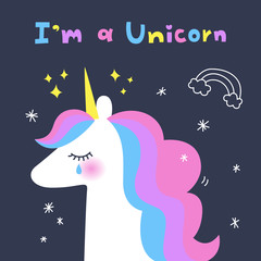 Hand Drawn Cute Unicorn Illustration. Little Pony. Cute Little Magical Rainbow Unicorn Vector Illustration. - 322028934