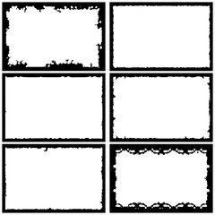 Set of grunge style frames black on white background
